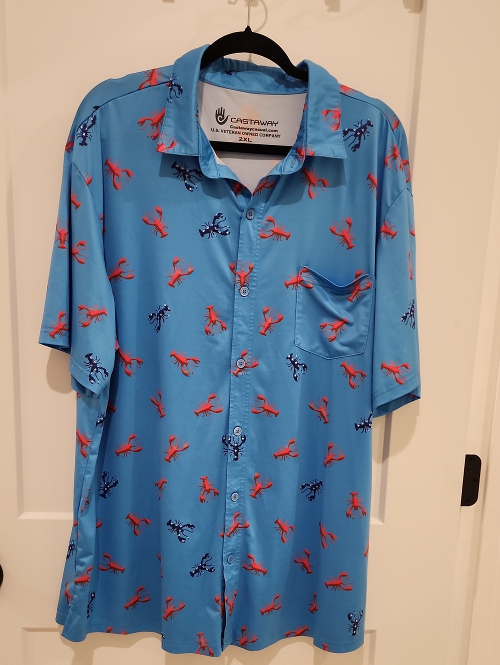 Castaway Light Blue Lobster-Print Short Sleeve Button Shirt